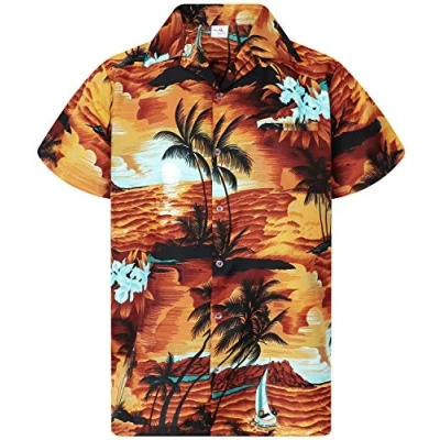 Abbildung von King Kameha Funky Hawaii Hemd, Herren, Kurzarm, Surf, Braun Türkis, XL