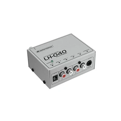 Abbildung von Omnitronic LH 040 Phono Vorverstärker zum Anschluss eines Plattenspielers über Stereo Cinch Eingang Ausgang an Aktivboxen oder Stereoanlage