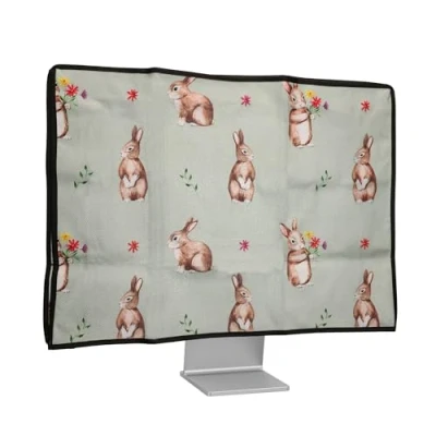 Abbildung von kwmobile Leinen Hülle kompatibel mit 24 26&quot; Monitor Schutzhülle Staubschutz Abdeckhaube für PC Bildschirm Computer Screen Cover Staubhaube Haube Hasen und Blumen