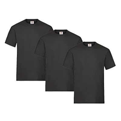 Abbildung von Fruit of the Loom Herren Heavy T Shirt 3er Pack, 3 x Schwarze &amp; 1 HL Kauf Notizblock, 3XL