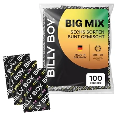 Abbildung von BILLY BOY Kondome Big Mix 100er 56 mm Kondommix in breiter Passform verschiedene Sorten bunt gemischt (1x100 Stück)