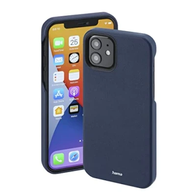 Abbildung von Hama Hülle für iPhone 12 und Pro kompatibel mit MagSafe (Magnetische induktives Laden, Handyhülle schützt vor Stößen, Kratzern Schmutz, elegantes Case aus Kunstleder) blau