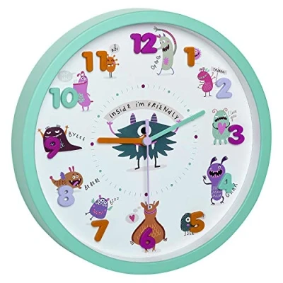 Abbildung von TFA Dostmann 60.3051 Kinder Wanduhr Motivuhr Kinderuhr Sweep Uhrwerk (Türkis mit Batterien)