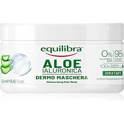 Abbildung von equilibra Haare, Aloe Hyaluron Maske, feuchtigkeitsspendende und entwirrende Haarmaske mit Vera (20%), Hyaluronsäure, Brennnessel Extrakt, 450 ml