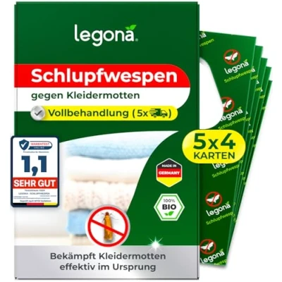 Abbildung von Legona® Schlupfwespen gegen Kleidermotten 4 Karten à 5 Lieferungen Effektiv Kleider Motten bekämpfen Alternativer Mottenschutz für Kleiderschrank, Mottenfalle Kleidermotten, Mottenspray