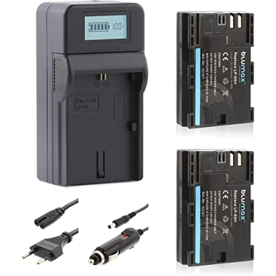 Abbildung von Blumax Gold Edition 2 x Akku kompatibel mit Canon LP E6N 2000mAh + Turbo Ladegerät EOS R RA R5 R6, 7D Mark II / 5D IV III 5DS 6D 60D 70D 80D 90D