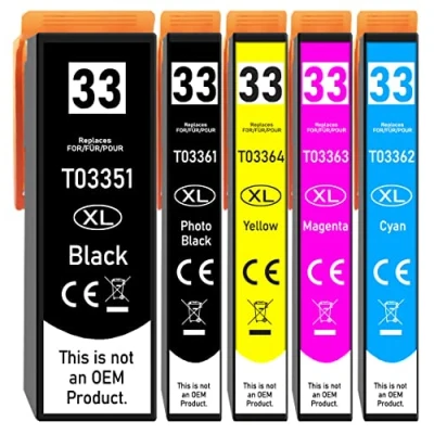 Abbildung von 5er Multipack kompatibel mit Epson 33XL Druckerpatronen für Drucker XP 540 530 7100 645 640 635 630 900 830