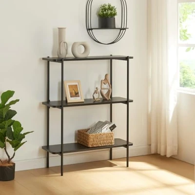 Abbildung von en.casa Standregal, »Samnanger« mit 3 Ablagen 100 x 80 34 cm Schwarz