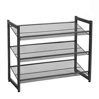 Abbildung von SONGMICS 3 Ebenen Metall Schuhregal, Meshregal, verstellbare Ablage flach oder abgewinkelt Regalböden, stapelbares Lagerregal für Flur, Eingangsbereich, 74 x 62,8 30,7 cm (B H T), schwarz, LMR03B