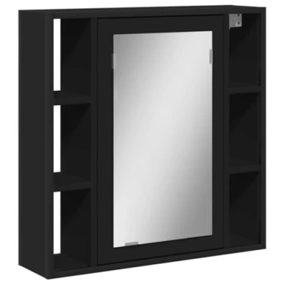Abbildung von vidaXL Bad Spiegelschrank, Badschrank mit Stauraum, Hängeschrank Wandschrank für Badezimmer, Badspiegel Spiegel, Schwarz Holzwerkstoff