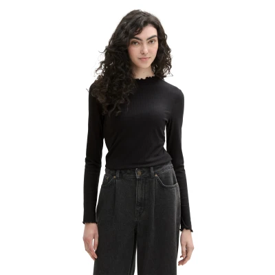 Abbildung von TOM Tailor Denim MIT Struktur Langarmshirt, Damen, Größe: XS, Deep black