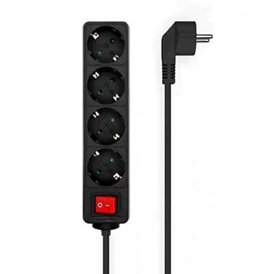 Abbildung von AISENS A154 0650 Mehrfachsteckdose mit 4 Steckdosen Schalter Kabel 3 x 1,5 mm², Schwarz, 1,4 m