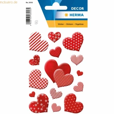 Abbildung von HERMA 3056 Aufkleber Herzen Rot Weiß klein groß, 45 Stück, Herz Sticker mit Muster, Etiketten in Herzform für Valentinstag Liebe Hochzeit Geburtstag Scrapbooking Dekoration Geschenk Briefe DIY Basteln