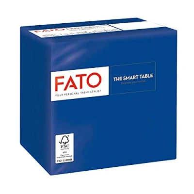 Abbildung von Fato, Einweg Papierservietten, Ideal für Aperitifs und Cocktails, Packung mit 100 Servietten, Größe 24x24, 4 fach gefaltet, 2 lagig, Farbe Mitternachtsblau, 100% reines Zellulosepapier, FSC
