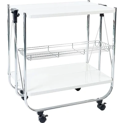 Abbildung von Iris Ohyama, Servierwagen, Servierplatte, Küche, Restaurant, Hotel, 2 Regale, Netzkorb, mit Rädern Kitchen Wagon CW 005 Weiß