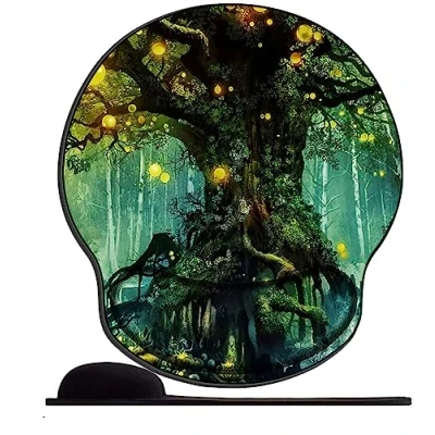 Abbildung von Mauspad mit Gelkissen 26x23cm Mousepad Ergonomisches Handauflage für schonende Handgelenk Haltung das Home Office,Arbeiten,Lernen Glühwürmchen Wald