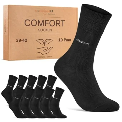 Abbildung von Comfort Socken ohne Gummibund &amp; Naht für Damen Herren (10 Paar) Gesundheitssocken Gummi mit Komfortbund 70209T (Schwarz 39 42)