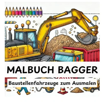 Abbildung von Bagger Malbuch ab 2 Jahre: Baustellenfahrzeuge zum Ausmalen für kleine Baumeister