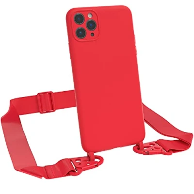 Abbildung von EAZY CASE Premium Silikon 2 in 1 Handykette kompatibel mit iPhone 11 Pro Max Handyhülle Umhängeband, Handykordel Silikonhülle, Hülle Band, Kette für Smartphone, Rot
