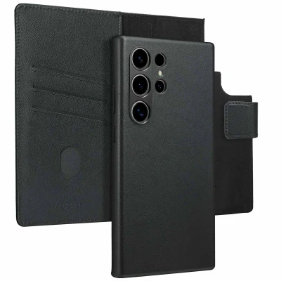 Abbildung von Samsung Galaxy S24 Ultra Hülle MagSafe Echtleder Accezz Klapphülle/2 in 1 Case Handyhülle Schwarz