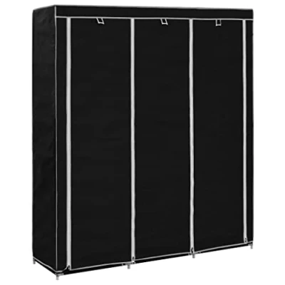 Abbildung von vidaXL Kleiderschrank mit Fächern Kleiderstangen Stoffschrank Faltschrank Garderobenschrank Garderobe Schrank Schlafzimmer Schwarz 150x45x175cm Stoff