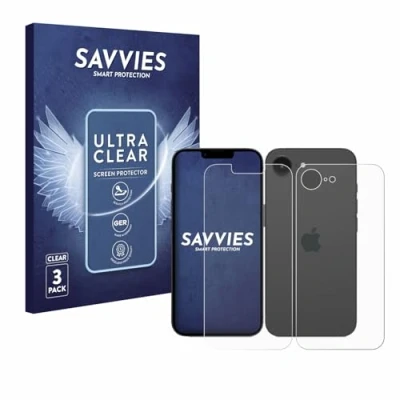Abbildung von Savvies 6 Stück Schutzfolie für Apple iPhone 16e (Display+Rückseite) Displayschutz Folie Ultra Transparent