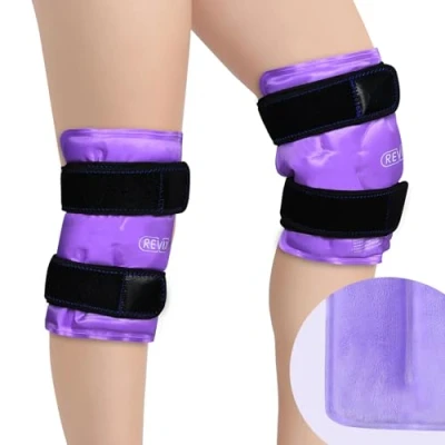 Abbildung von REVIX Knie Eisbeutel für Verletzungen, wiederverwendbar, Gel Eiswickel Arthritis, Meniskus und chronische Knieschmerzen, weicher Plüschbezug freihändige Anwendung, ein Set von zwei