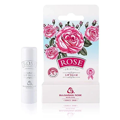 Abbildung von Bulgarian Rose Original Lippenbalsam 5 ML verpackt mit Vitaminölen und Rosenbeton