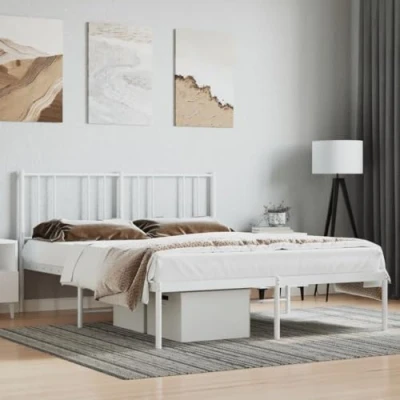 Abbildung von vidaXL Bettgestell, Bettrahmen mit Kopfteil Lattenrost, Metallbett Bett für Schlafzimmer, Doppelbett Gästebett, Metall Weiß 140x200cm