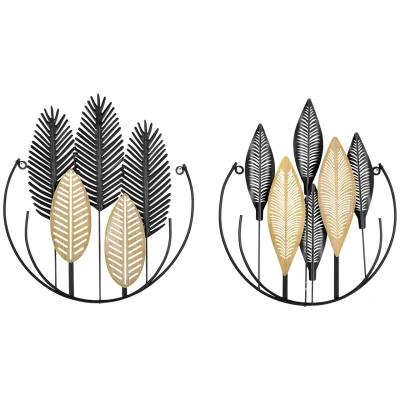 Abbildung von HOMCOM Wandbild Wanddekoration, Blätter (Wandschmuck, 2 St), Set 3D aus Metall