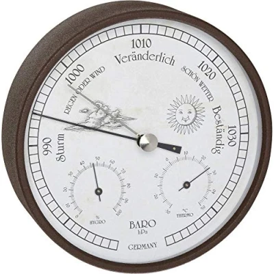 Abbildung von TFA Dostmann Analoge Wetterstation, für innen und außen, Barometer, Hygrometer, Thermometer, wetterfest, L 160 x B 46 H mm