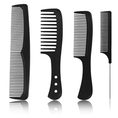 Abbildung von Popuppe 4 Stücke HaarKamm Set,Barbier Zahnkamm mit Griff Haarstyling Kamm Antistatischer Grobzinkiger,Schwarz Feiner Kamm/Breiter für Männer und Frauen