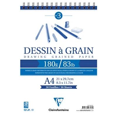 Abbildung von Clairefontaine 96628C Zeichenblock mit Doppelspirale Dessin a Grain, Din A4, 21 x 29.7 cm, 30 Blatt, 180 g, weiß, 1 Stück