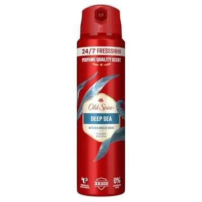 Abbildung von Old Spice Deep Sea Deospray für Männer 150 ml, 24/7 Frischhh bei täglicher Anwendung, langanhaltender Duft in Parfumqualität, Schutz vor Gerüchen, Ohne Aluminiumsalze, unsichtbar auf Schwarz und Weiß