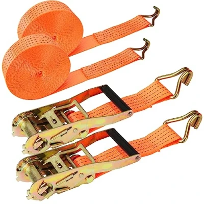 Abbildung von 2 Stücke Spanngurte 5000kg 6m Heavy Duty Einstellbare mit Ratsche und Haken Zurrgurte Orange Ratschengurte Motorrad für Cargo, Trucks, Trailer 50mm