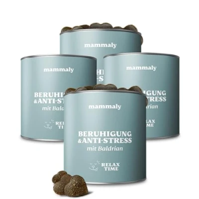 Abbildung von mammaly 4X Super Sparpaket Beruhigungsmittel für Hunde Relax Time Leckerlis mit Baldrian &amp; Zitronenmelisse (Entspannungs Anti Stress Mittel) Seelenruhe Entspannung Hund bei Angst/Stress