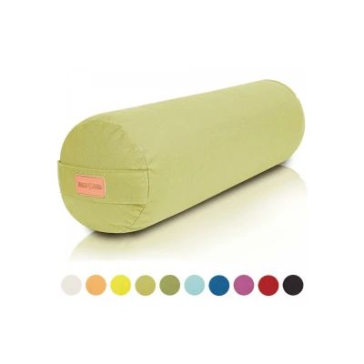 Abbildung von GORILLA SPORTS® Yoga Bolster Ø20 cm, Waschbarer Bezug, aus 100% Baumwolle, mit Dinkelfüllung, Tragegriff, Farbawhl Yogarolle, Yogakissen, Yogabolster, Pilates, für Restorative