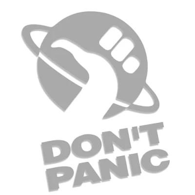 Abbildung von Don&#039;t Panic Per Anhalter durch die Galaxis Hitchhiker&#039;s Guide L 0136 (Silber) // Sticker OEM JDM Style Aufkleber