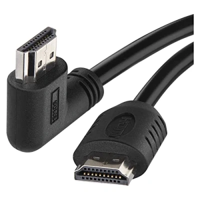 Abbildung von EMOS High Speed HDMI 2.0 Kabel mit Ethernet 1,5 m, 18 Gbit/s Hochgeschwindigkeitskabel Ultra HD, 4K, 3D, ARC Unterstützung, 90 Winkelstecker auf A Stecker schwarz
