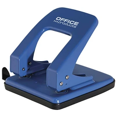 Abbildung von OFFICE PRODUCTS 18052311 05 Locher/bis 40 Blätter/Mechanismus und Gehäuse aus Metall/Kunststoffarm (ABS)/ Farbe: Blau/Rutschfeste Kunstsoffkappe für den Boden