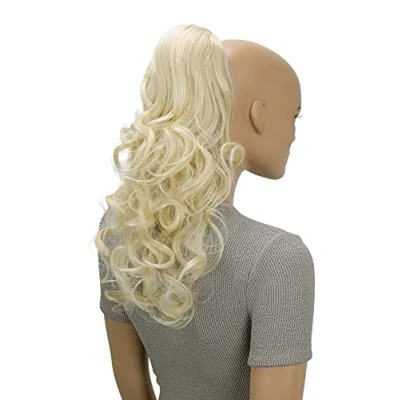 Abbildung von CAISHA 45cm Lang Haarteil Zopf Pferdeschwanz Haarverlängerung Mit Kordelverschluss Voluminös Gelockt Platinblond PH25
