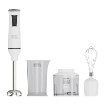 Abbildung von Black+Decker Stabmixer BXHBA750E 750W 20 einstellbare Geschwindigkeiten Turbo Funktion Edelstahlklingen Anti Splash Design BPA frei Zubehör spülmaschinenfest
