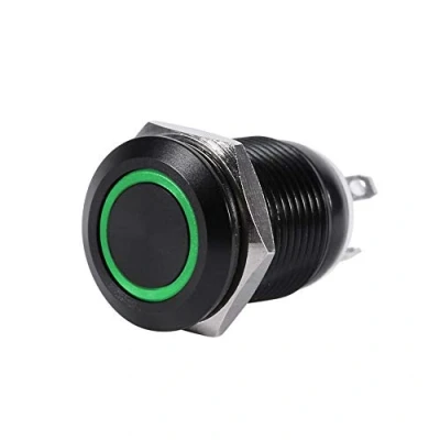 Abbildung von Druckschalter 12mm Mini Qiilu Momentaner 2A 36V EIN Ausschalter IP65, IK08 / (Grüne LED)