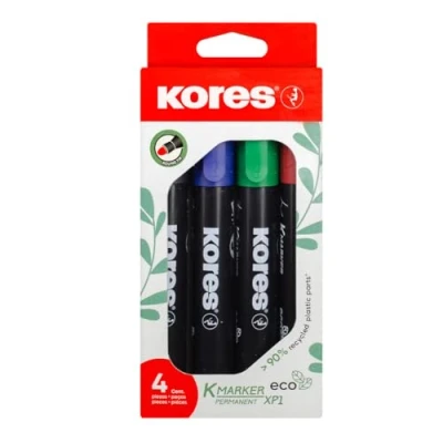 Abbildung von Kores K Marker Eco XP1: farbige Permanentmarker, Rund Spitze mit wasserfester und geruchsarmer Tinte, für alle Oberflächen, 4er Pack, farblich sortiert
