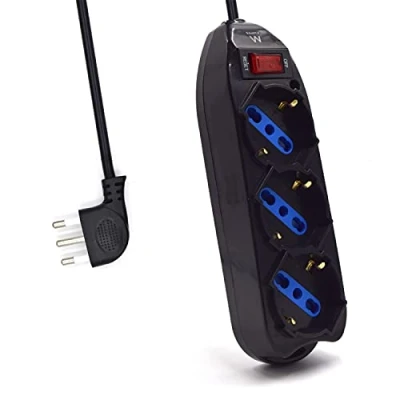 Abbildung von Ewent EW3913 Steckdosenleiste 3 Fach Italienisch 10/16A + Schuko, Überspannungsschutz 250V/2500W Italienischer Stecker 10A, schwarzes Kabel 1,5m Energieeffizienzklasse A+