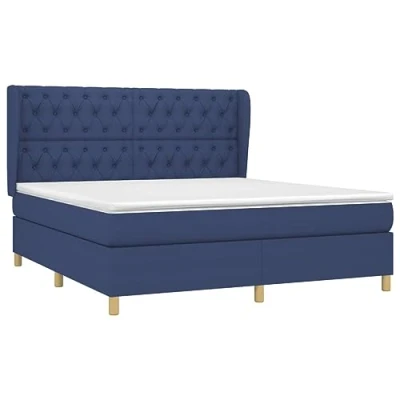 Abbildung von vidaXL Boxspringbett, Doppelbett mit LED Matratze Matratzenauflage, Bettgestell Lattenrost Kopfteil, Polsterbett Bett für Schlafzimmer, Blau 160x200cm Stoff