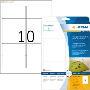 Abbildung von HERMA Etiketten 96x50,8 mm transparent klar Folie glänzend 250 Stück