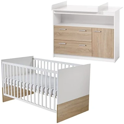 Abbildung von roba® Babyzimmer Komplettset Gabriella, Babybett &amp; breite Wickelkommode, umbaubar zum Juniorbett