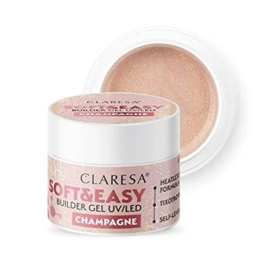 Abbildung von Claresa Gel mit mittlerer Dichte, thixotropisch, selbstnivellierend, leicht zu klacken, haftet perfekt auf dem Nagel, feilen, weich und Easy Builder Champagne, 45 g