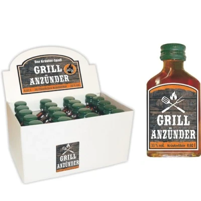 Abbildung von 20er Kräuterlikör Display 20 Stück kleine Taschenflaschen Schnäpse 2 cl Flaschen verschiedene Themen für Männer (20er Box Grillanzünder 50118)